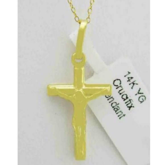 SOLID 3D CRUCIFIX PENDANT 14K YELLOW GOLD - Picture 1 of 3